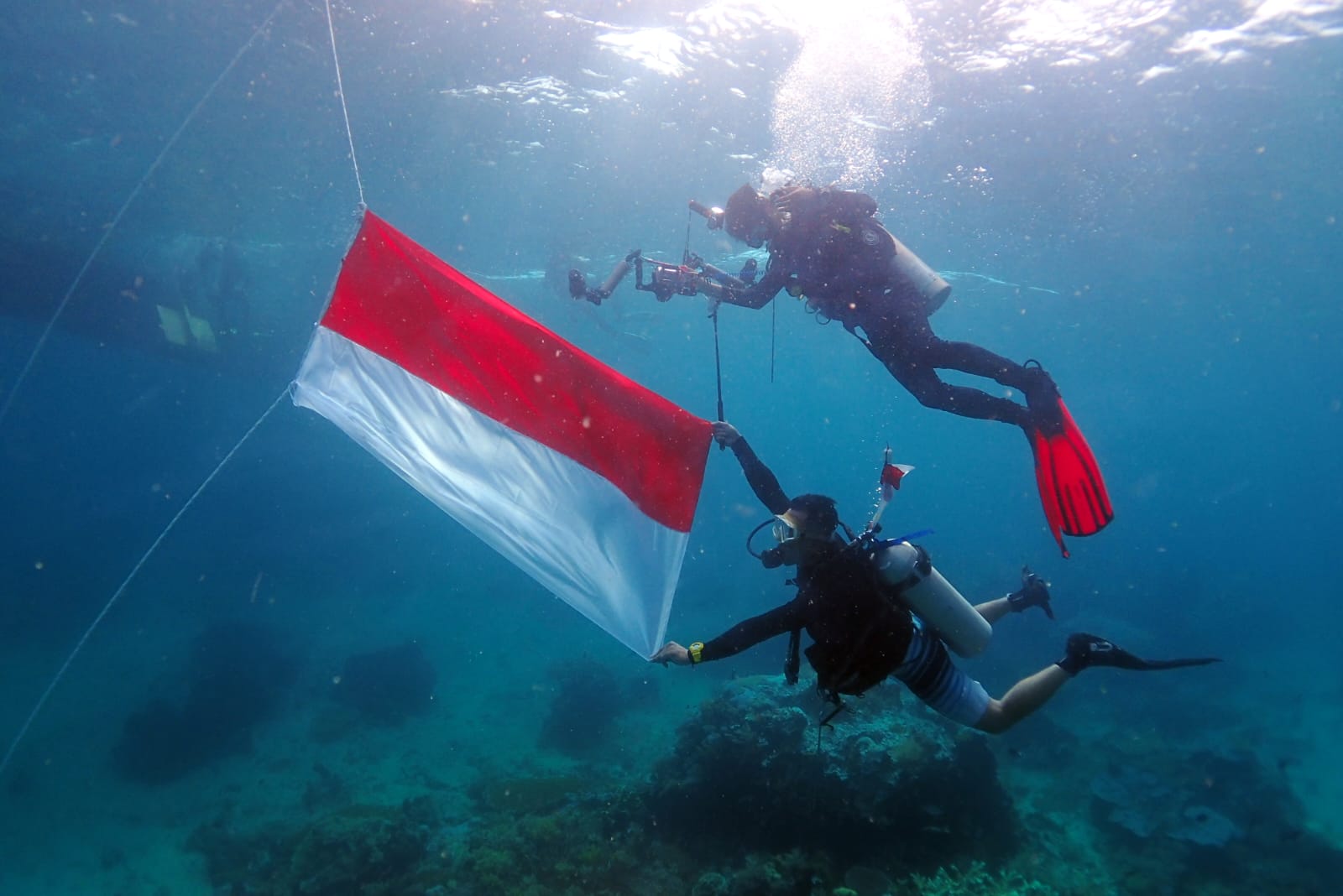 Dispar Kaltim kibarkan bendera Merah Putih di bawah laut Pulau Miang